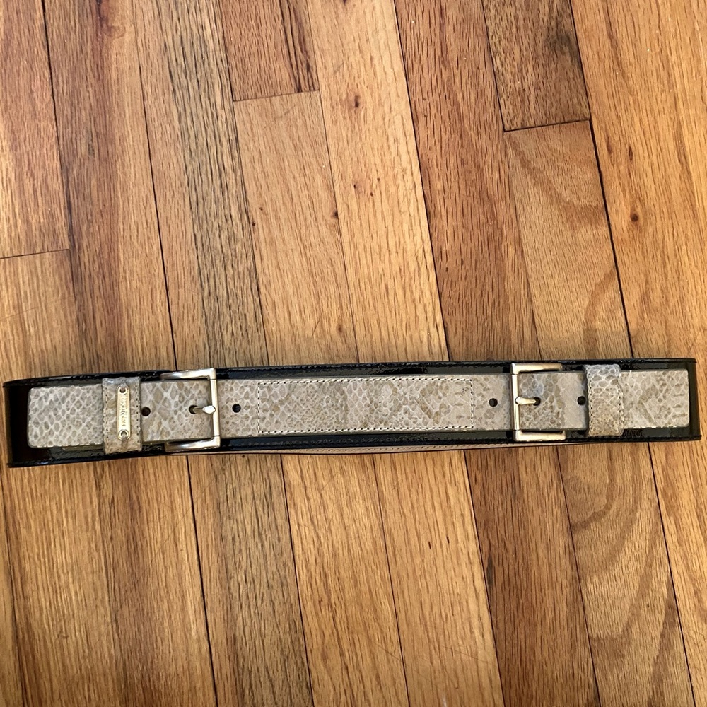 MICHAEL KORS snakeskin and black patent leather belt